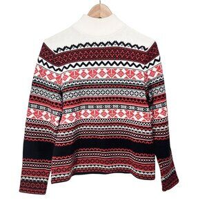Pendleton‎ Womens M Turtleneck Sweater Red/Black/White Fair Isle Cotton